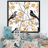 Brown Black Birds On Trees - Bird Large Canvas Wall Art