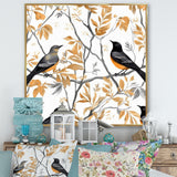 Brown Black Birds On Trees - Bird Large Canvas Wall Art