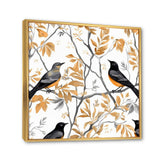 Brown Black Birds On Trees - Bird Large Canvas Wall Art