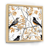Brown Black Birds On Trees - Bird Large Canvas Wall Art