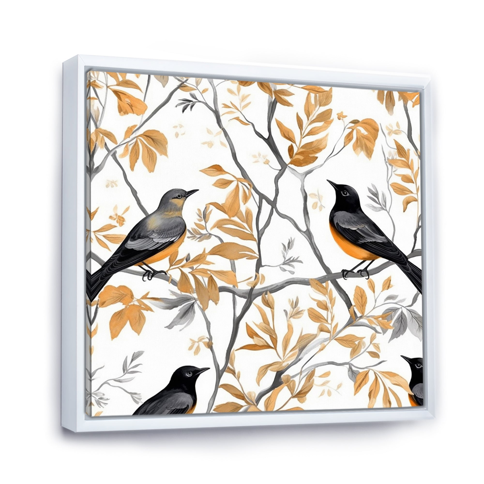 Brown Black Birds On Trees - Bird Large Canvas Wall Art