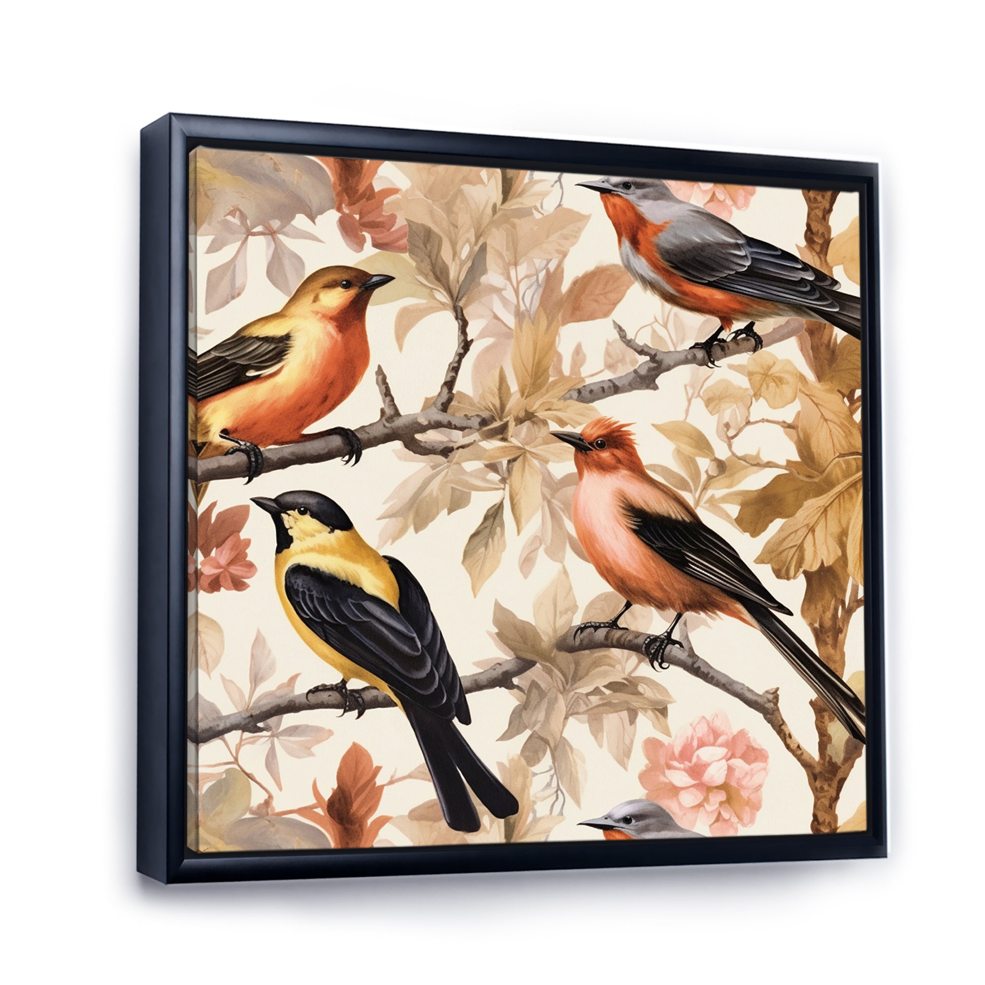 Yellow Black Birds On Trees - Bird Living Room Wall Art
