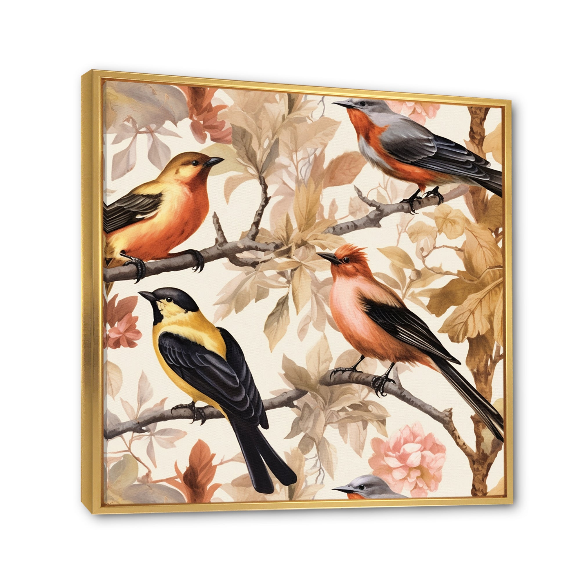 Yellow Black Birds On Trees - Bird Living Room Wall Art