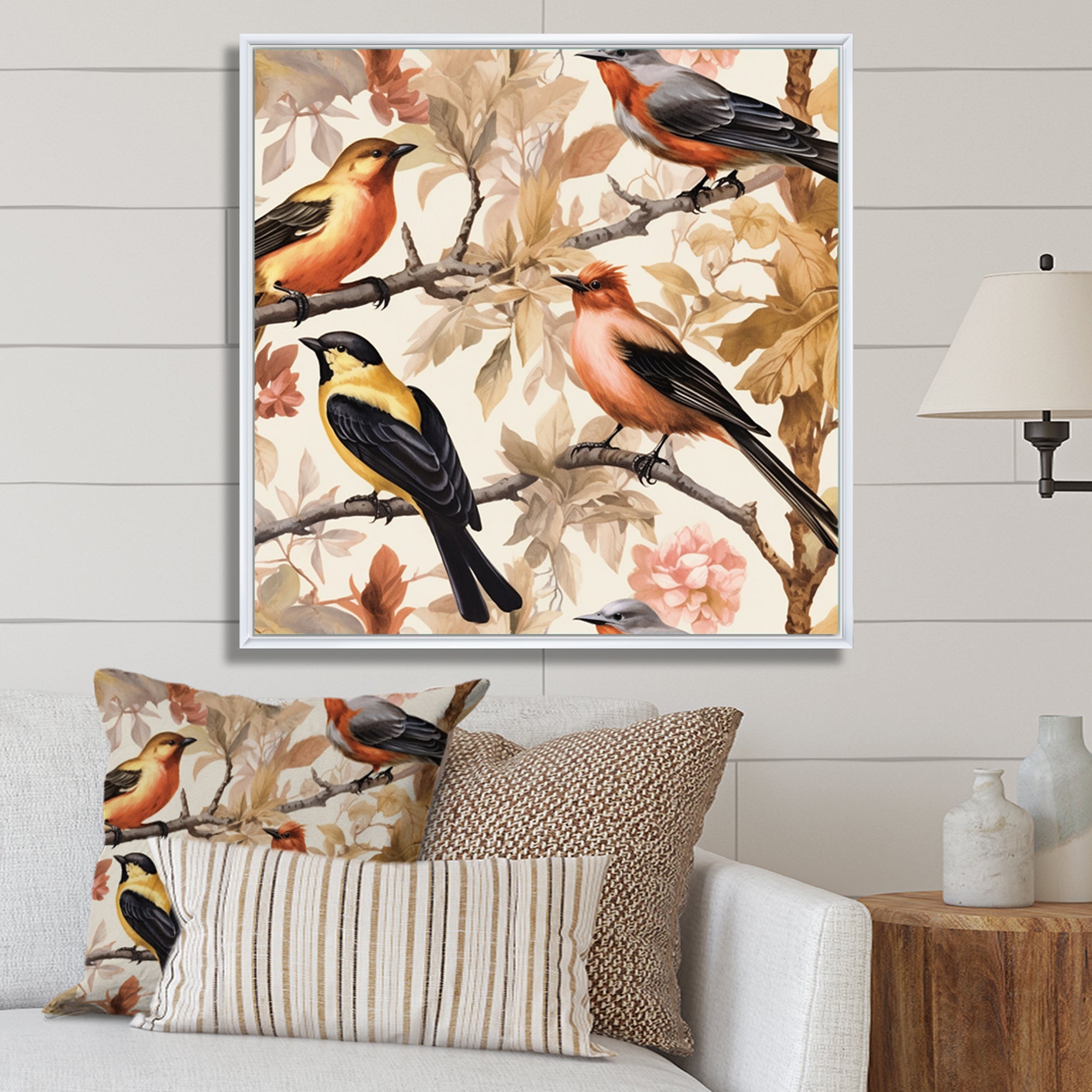 Yellow Black Birds On Trees - Bird Living Room Wall Art