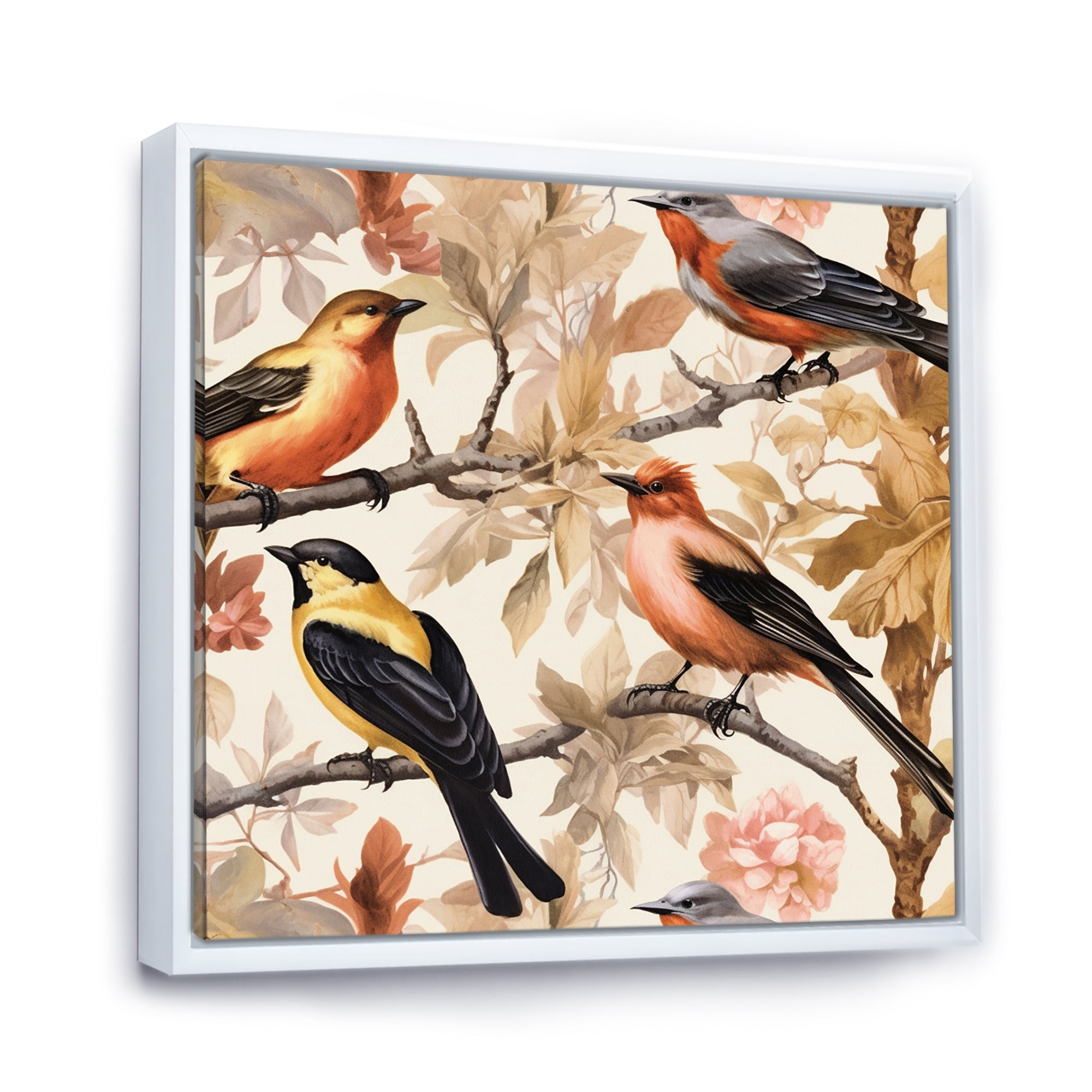 Yellow Black Birds On Trees - Bird Living Room Wall Art