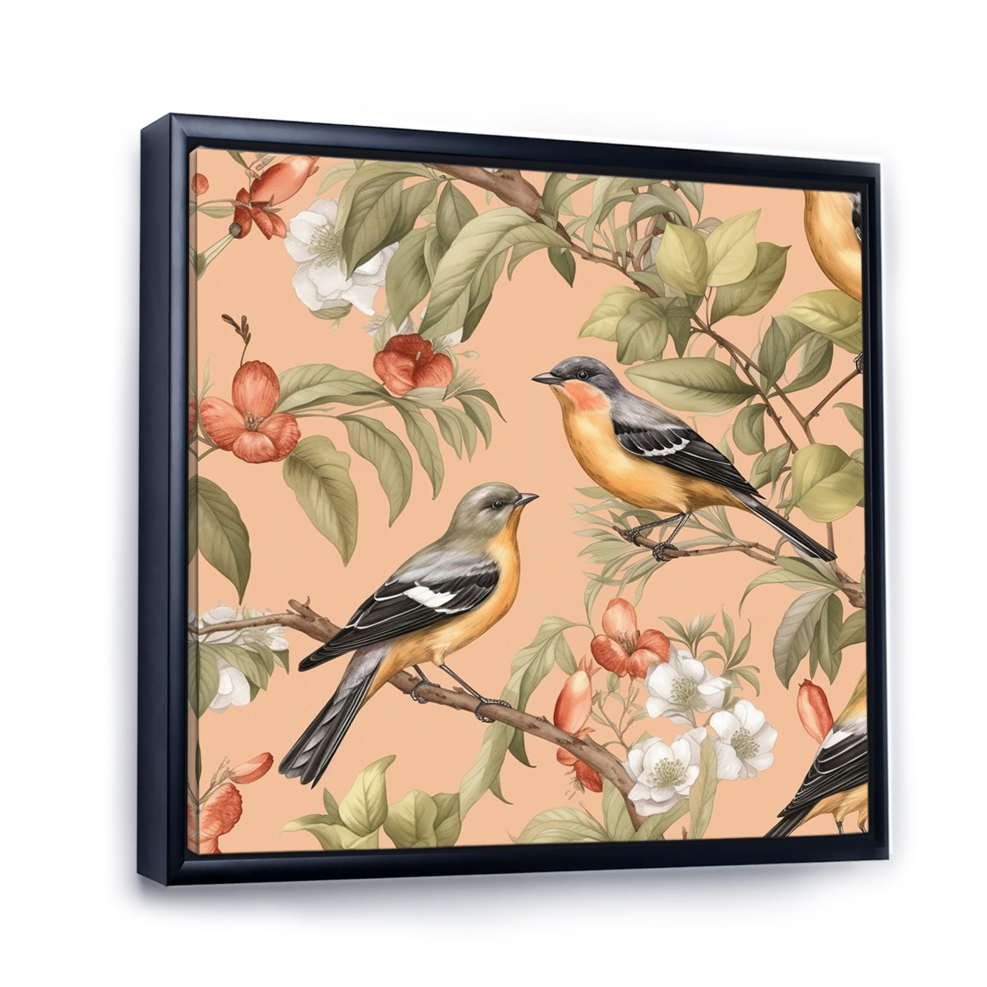 Green Yellow Birds On Trees - Bird Bedroom Wall Art