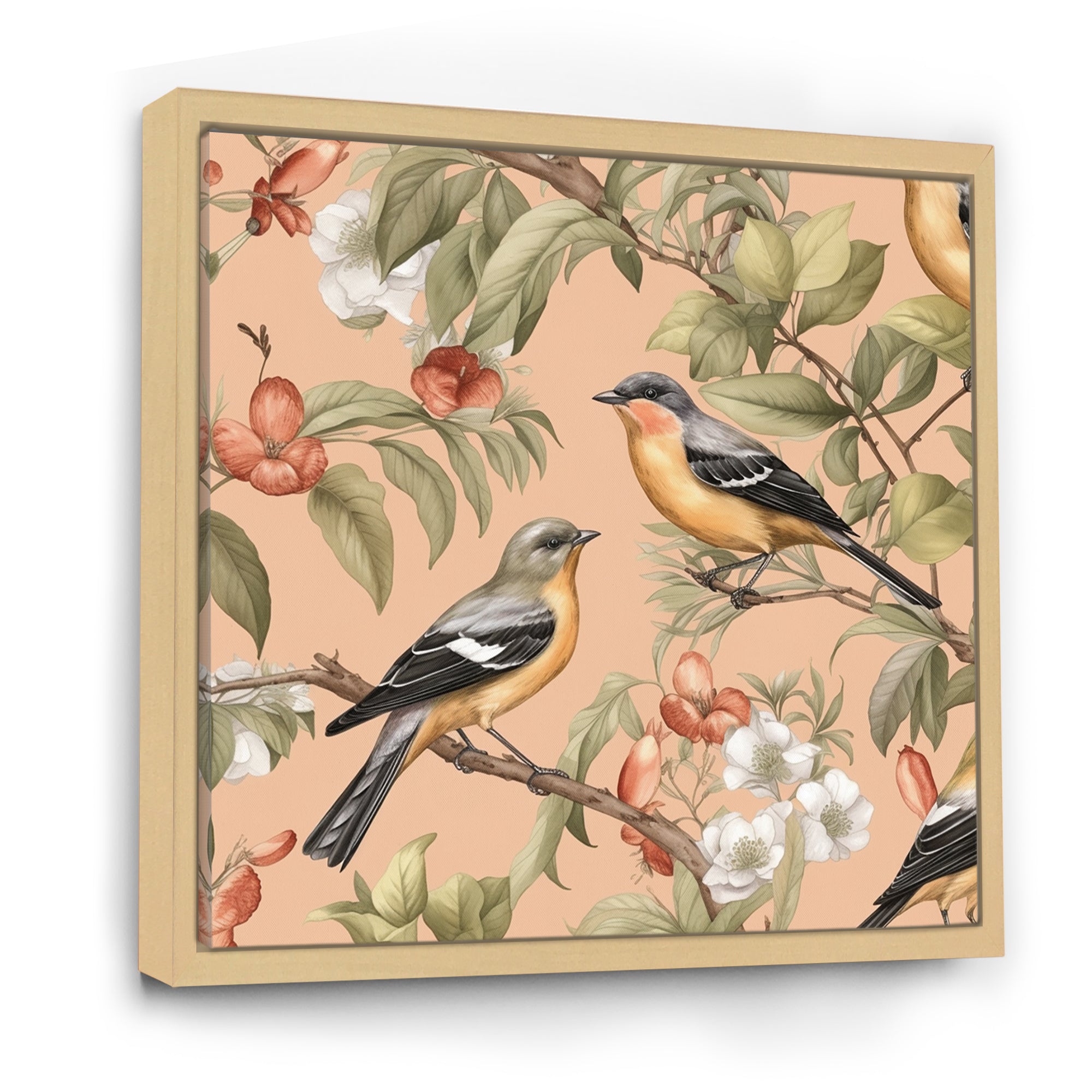 Green Yellow Birds On Trees - Bird Bedroom Wall Art