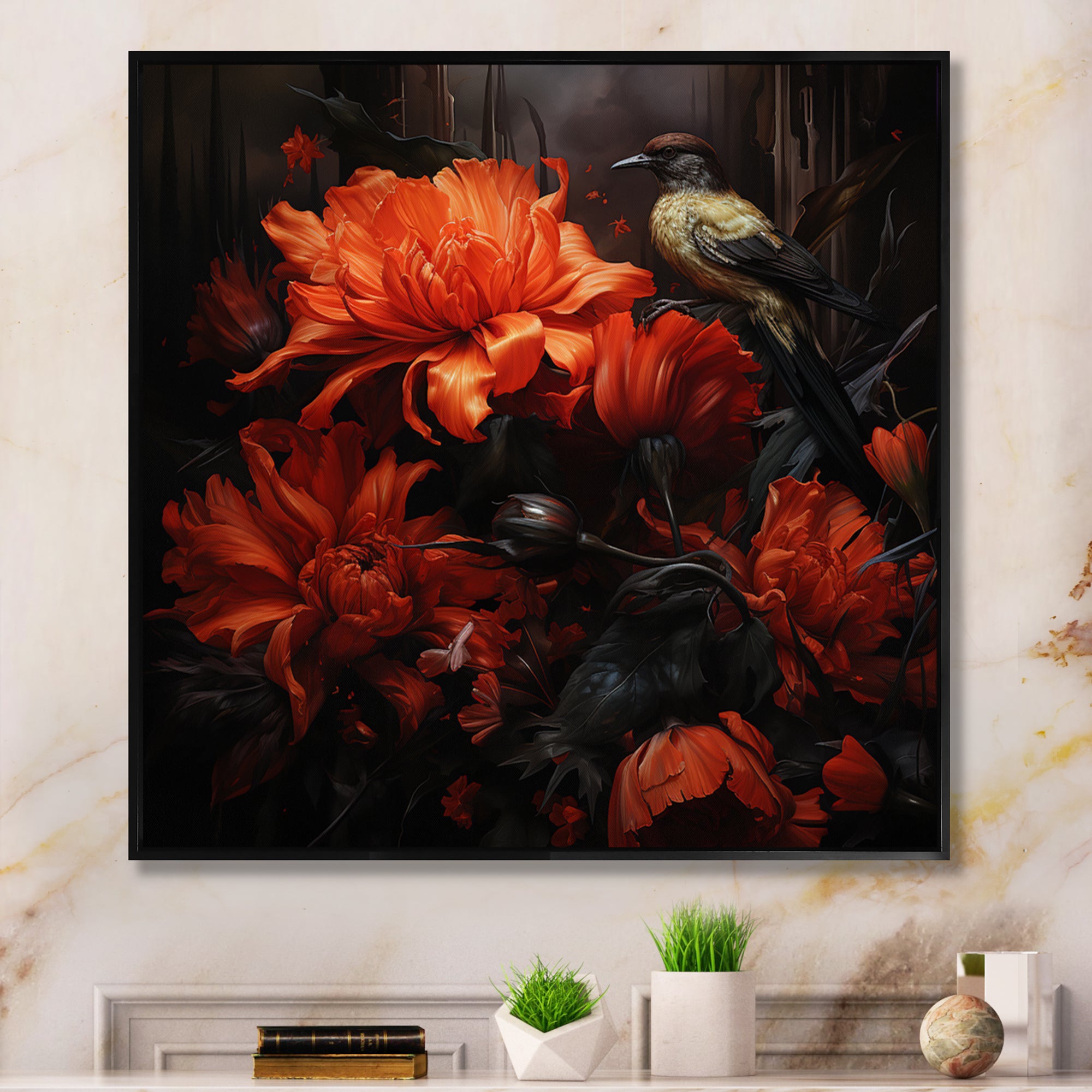 Modern Bluejaybirds On Flower - Bird Canvas Wall Art