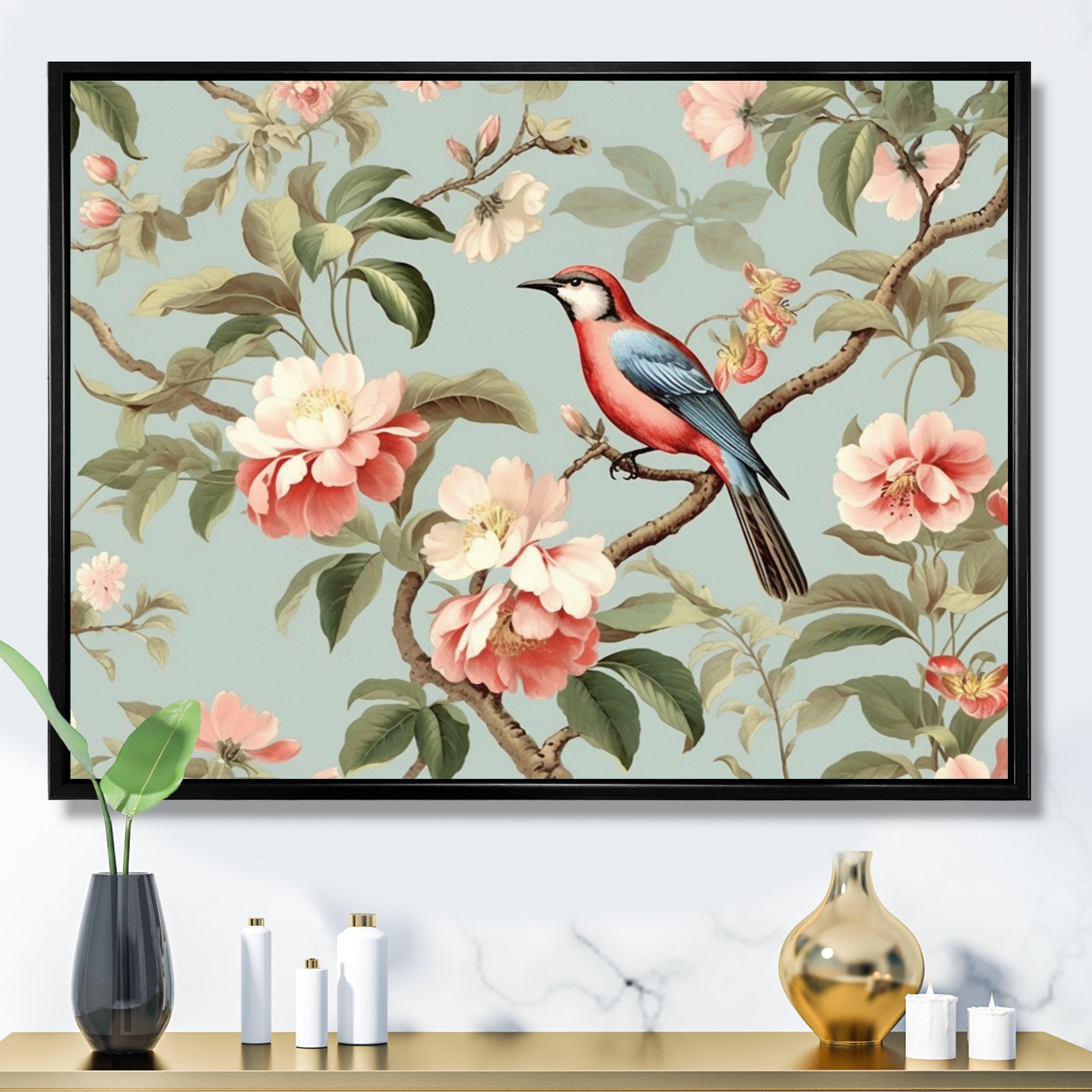 Brown Bird On Floral Trees - Bird Wall Art Prints