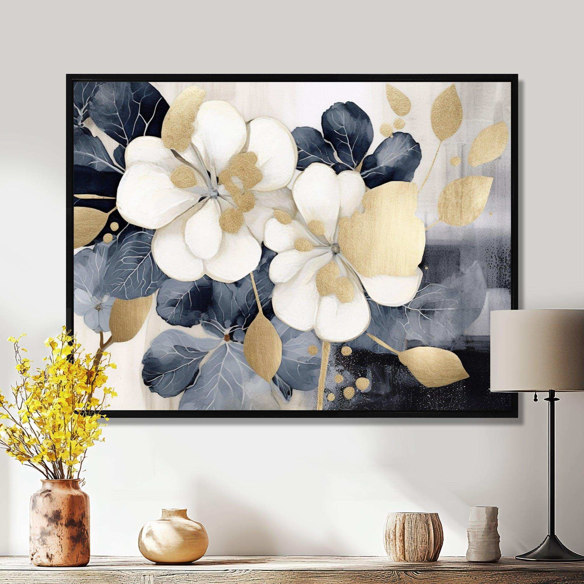 White Gold Hydrangea Blooms Heaven II - Floral Canvas Wall Art