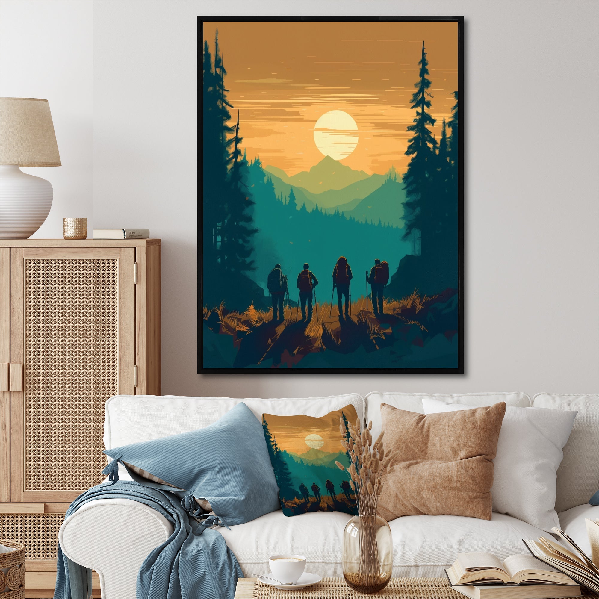 Yellow Teal Bold Hiking Sunset I - Hiking Canvas Wall Art