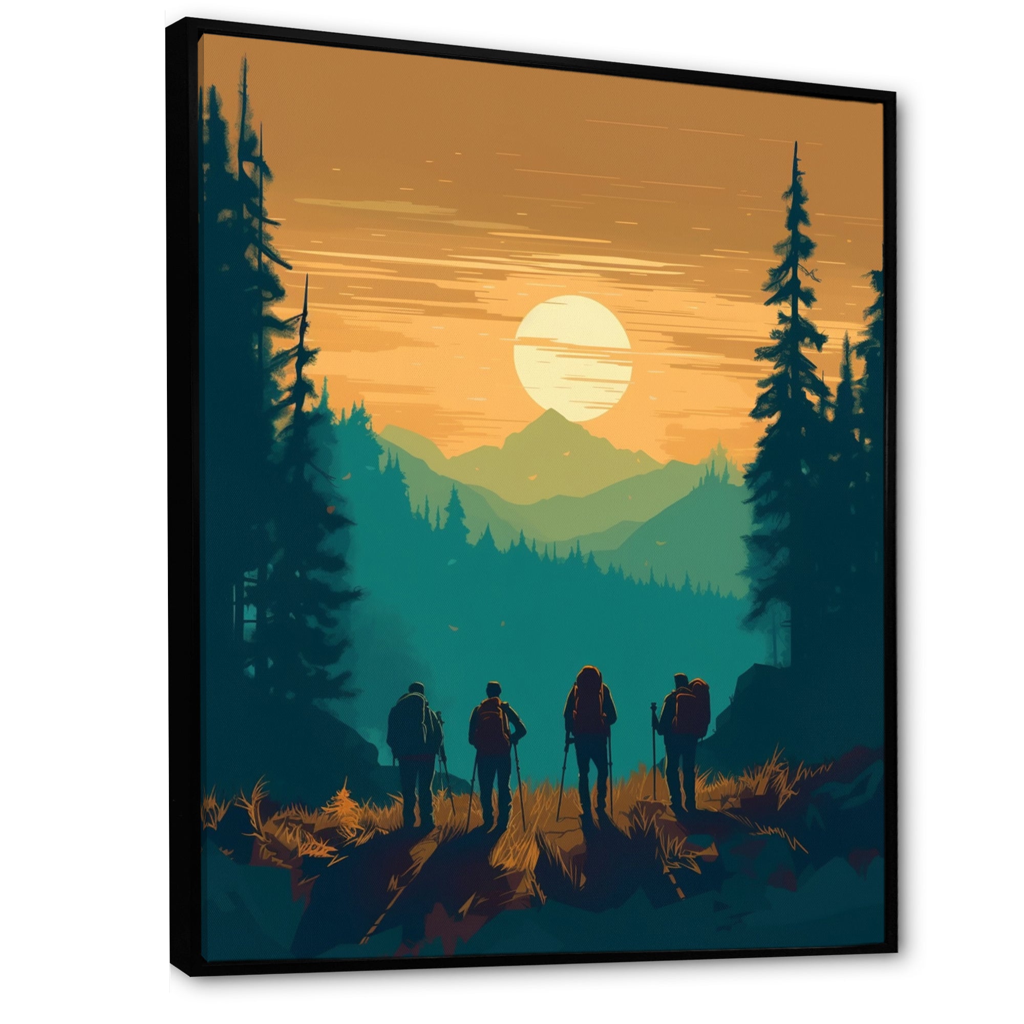 Yellow Teal Bold Hiking Sunset I - Hiking Canvas Wall Art