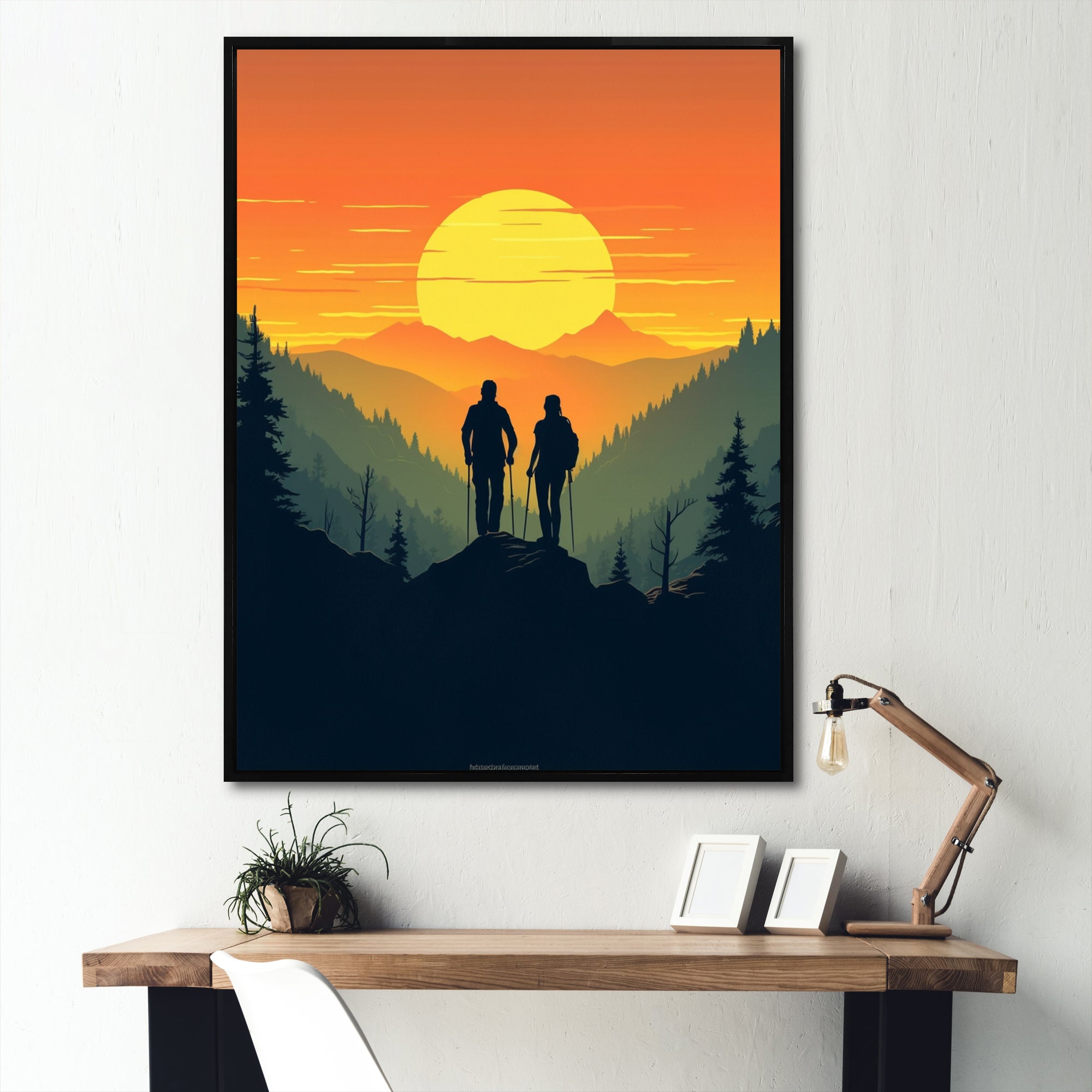 Orange Yellow Bold Hiking Sunset - Hiking Canvas Wall Art
