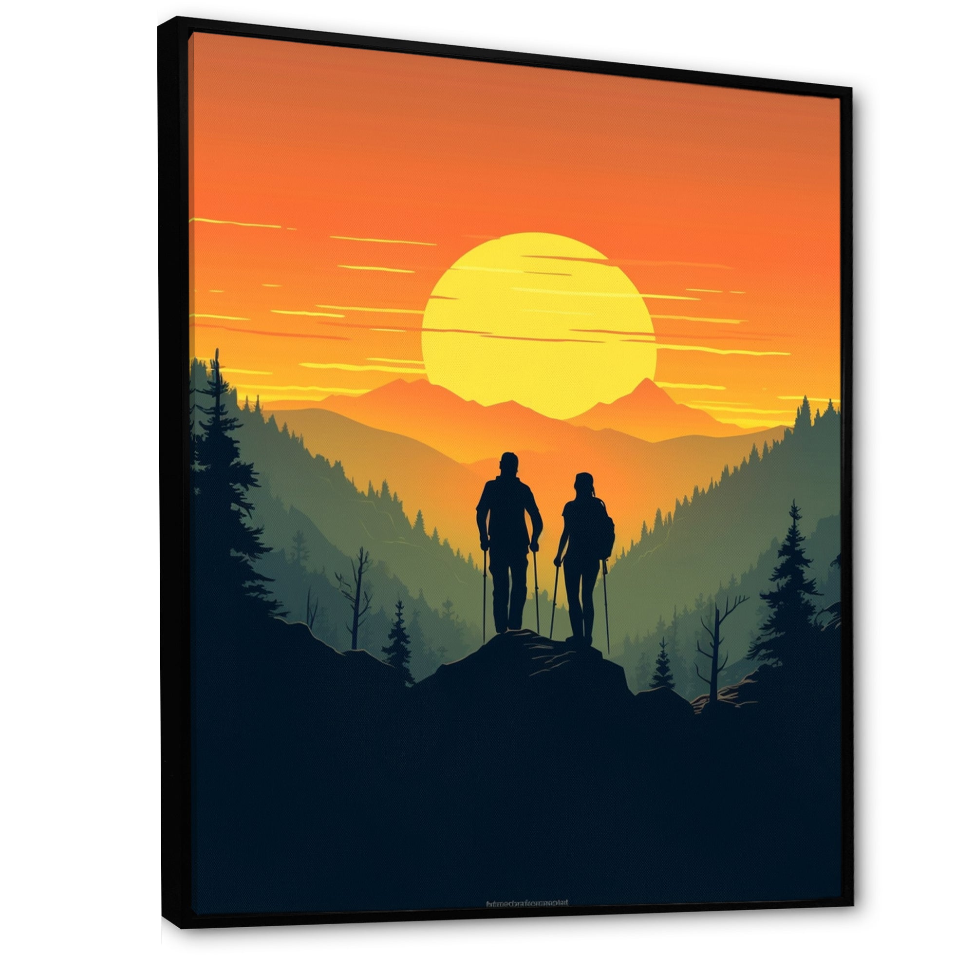 Orange Yellow Bold Hiking Sunset - Hiking Canvas Wall Art