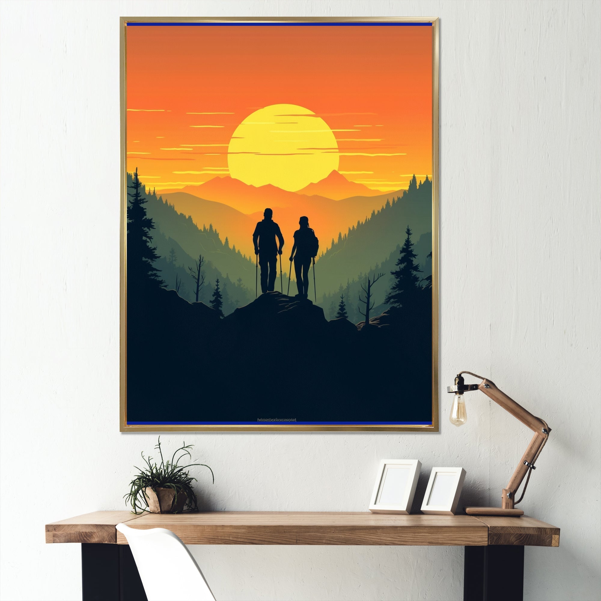 Orange Yellow Bold Hiking Sunset - Hiking Canvas Wall Art