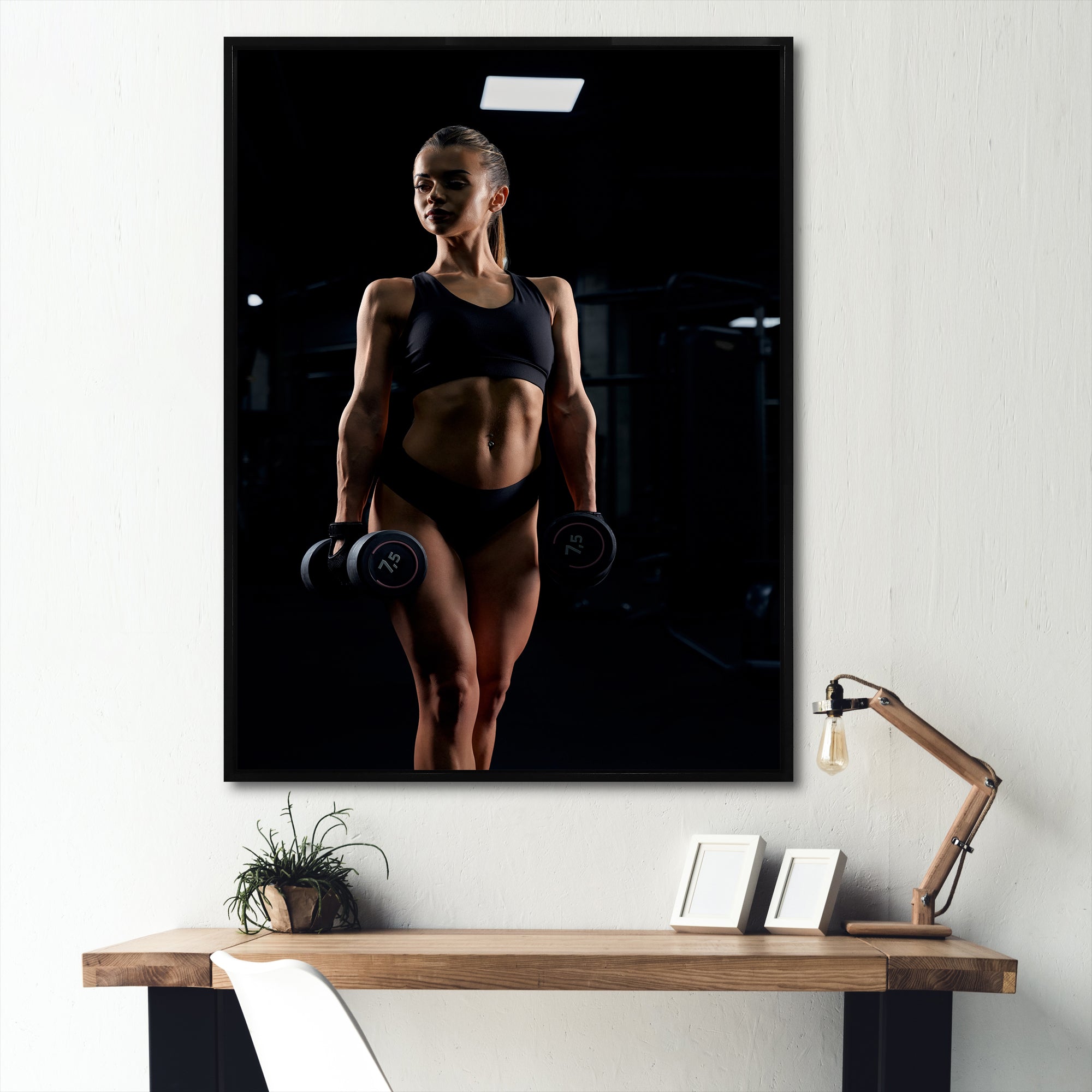 Weightlifting Woman Gym Portrait I - Weightlifting Canvas Wall Art
