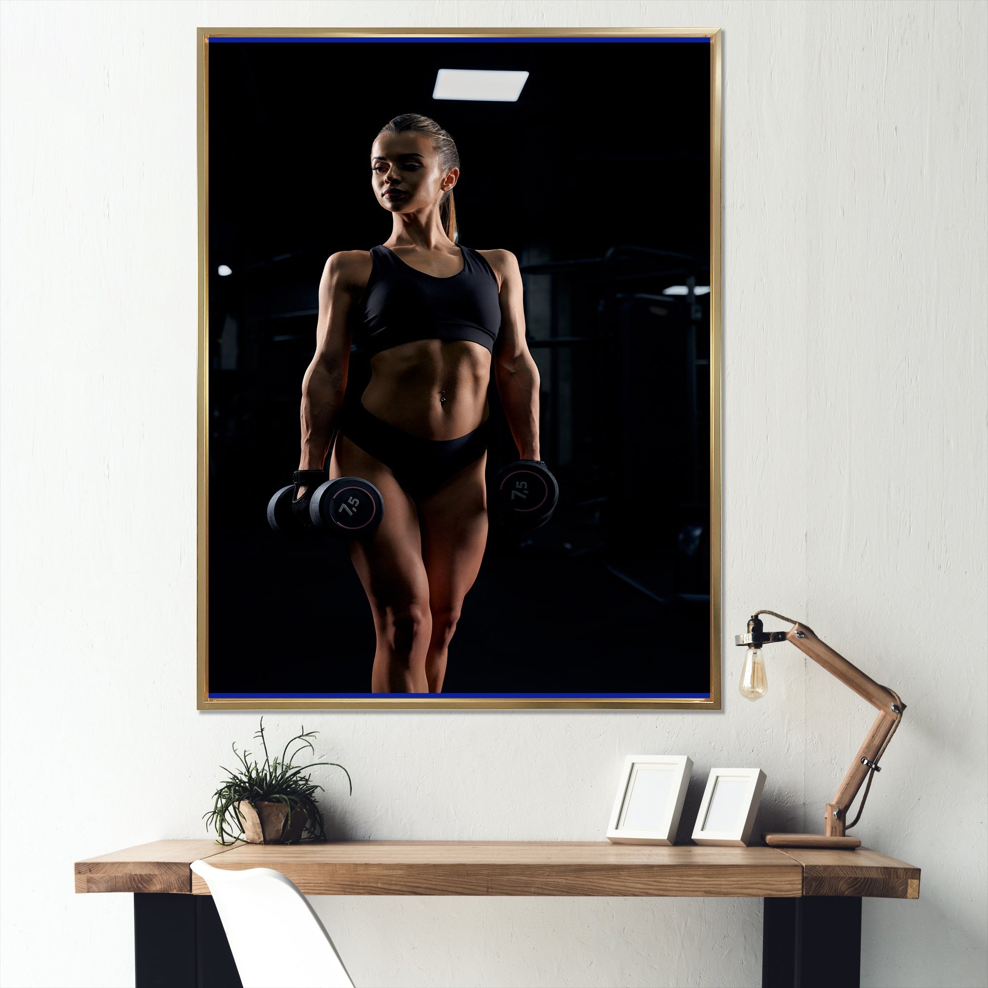 Weightlifting Woman Gym Portrait I - Weightlifting Canvas Wall Art