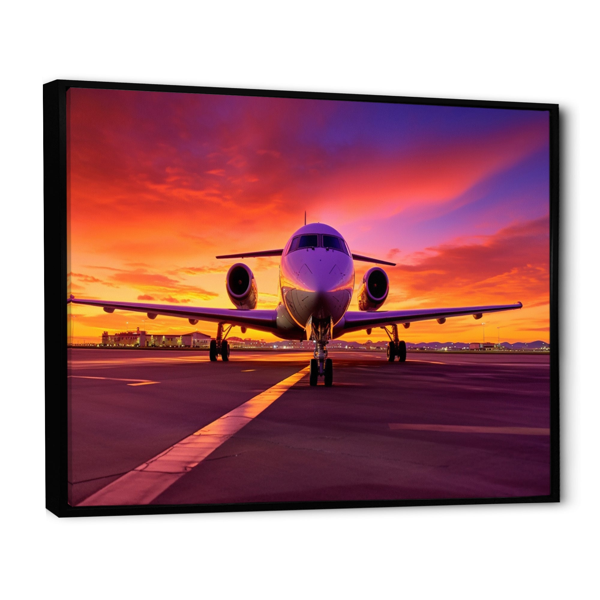 Airplane At Sunset I - Plane Canvas Wall Art