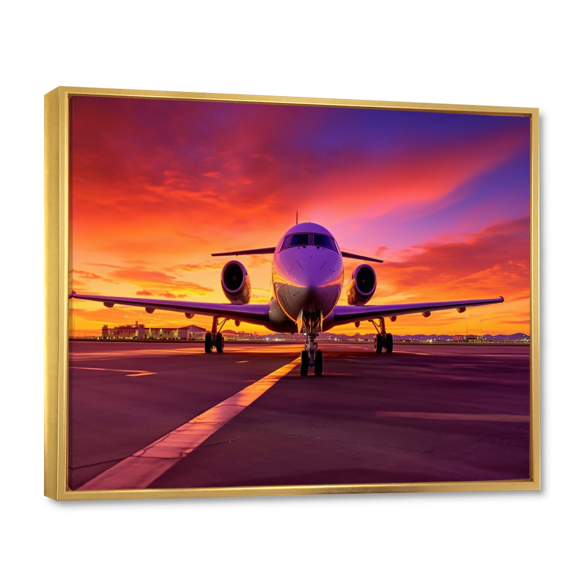 Airplane At Sunset I - Plane Canvas Wall Art