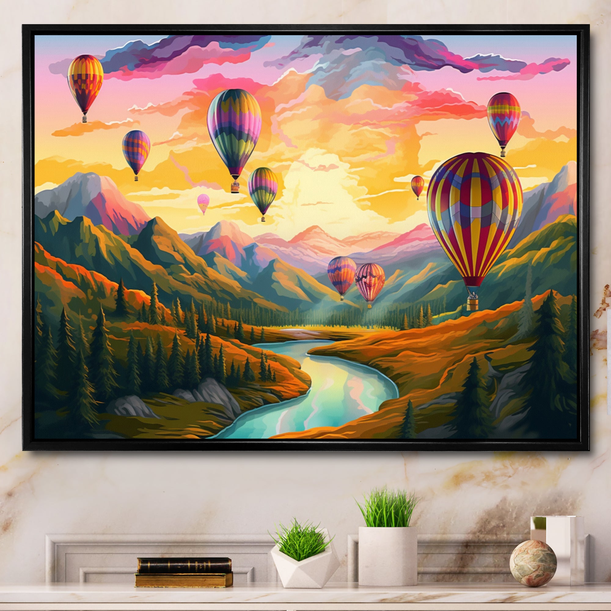 Hot Air Ballon Bold Scenery I - Hot Air Balloon Canvas Wall Art