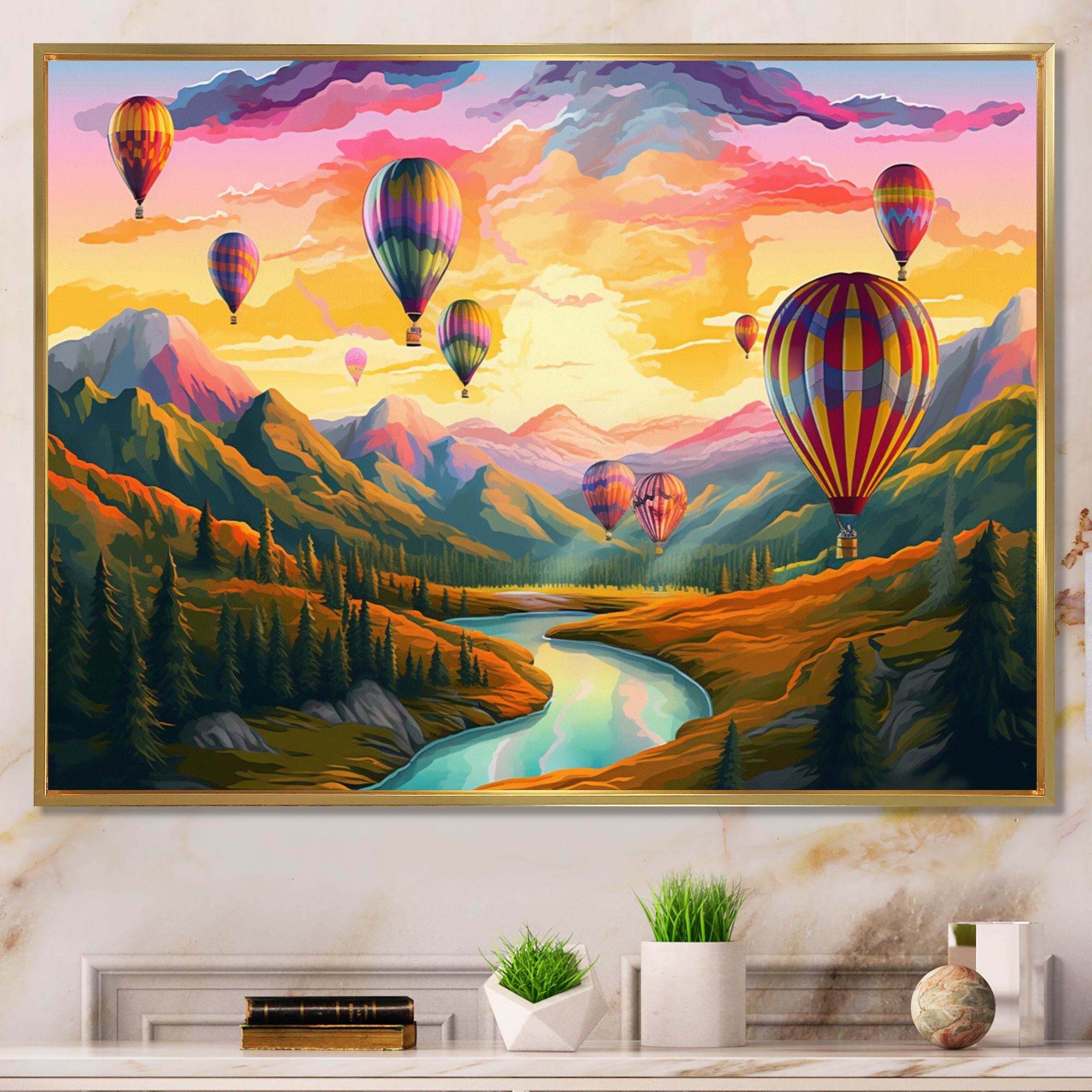 Hot Air Ballon Bold Scenery I - Hot Air Balloon Canvas Wall Art