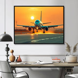 Sunset Airplane On The Tarmac I - Plane Canvas Wall Art