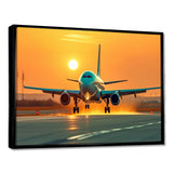 Sunset Airplane On The Tarmac I - Plane Canvas Wall Art