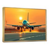 Sunset Airplane On The Tarmac I - Plane Canvas Wall Art