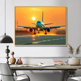 Sunset Airplane On The Tarmac I - Plane Canvas Wall Art