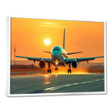 Sunset Airplane On The Tarmac I - Plane Canvas Wall Art