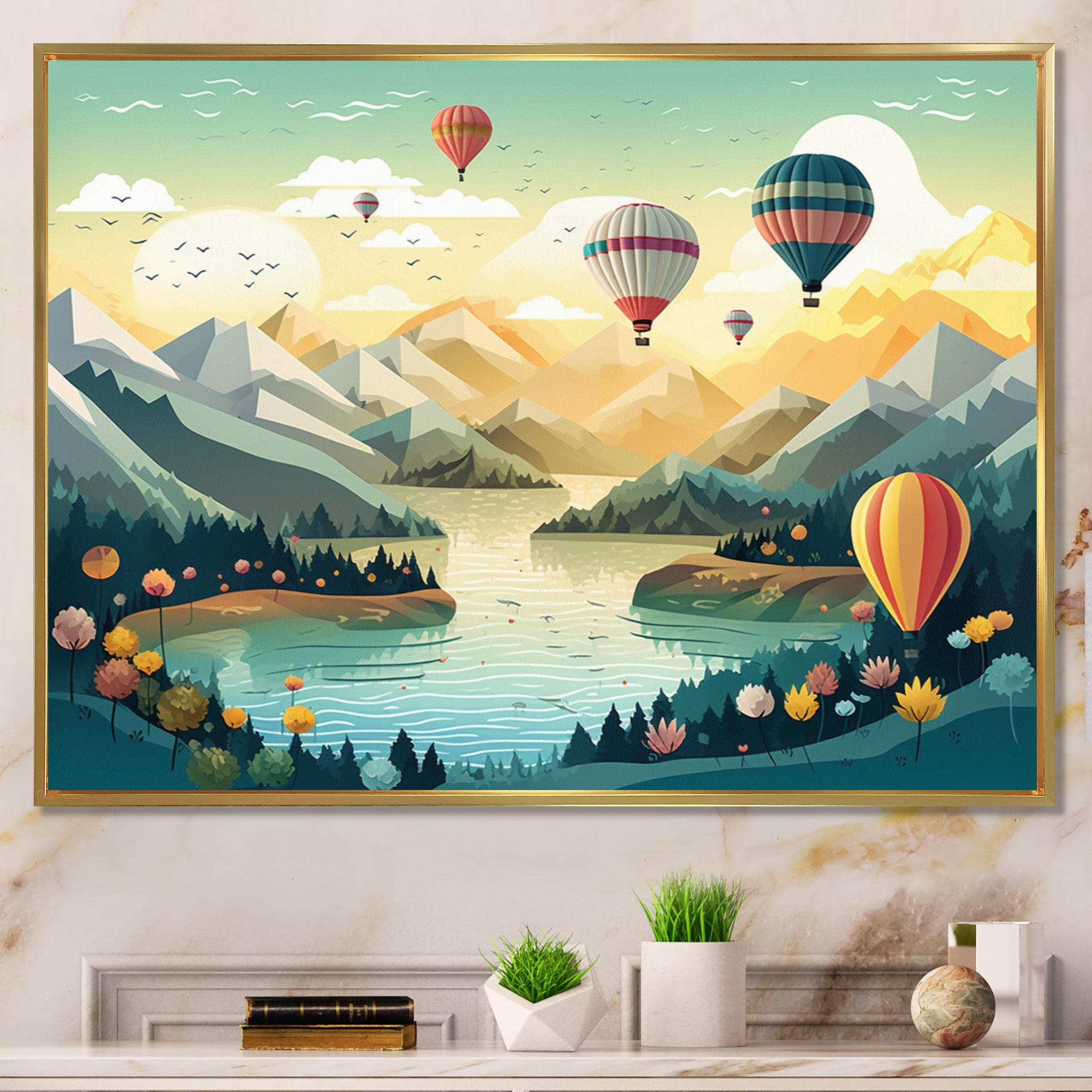High In The Skies Hot Air Ballon - Hot Air Balloon Canvas Wall Art