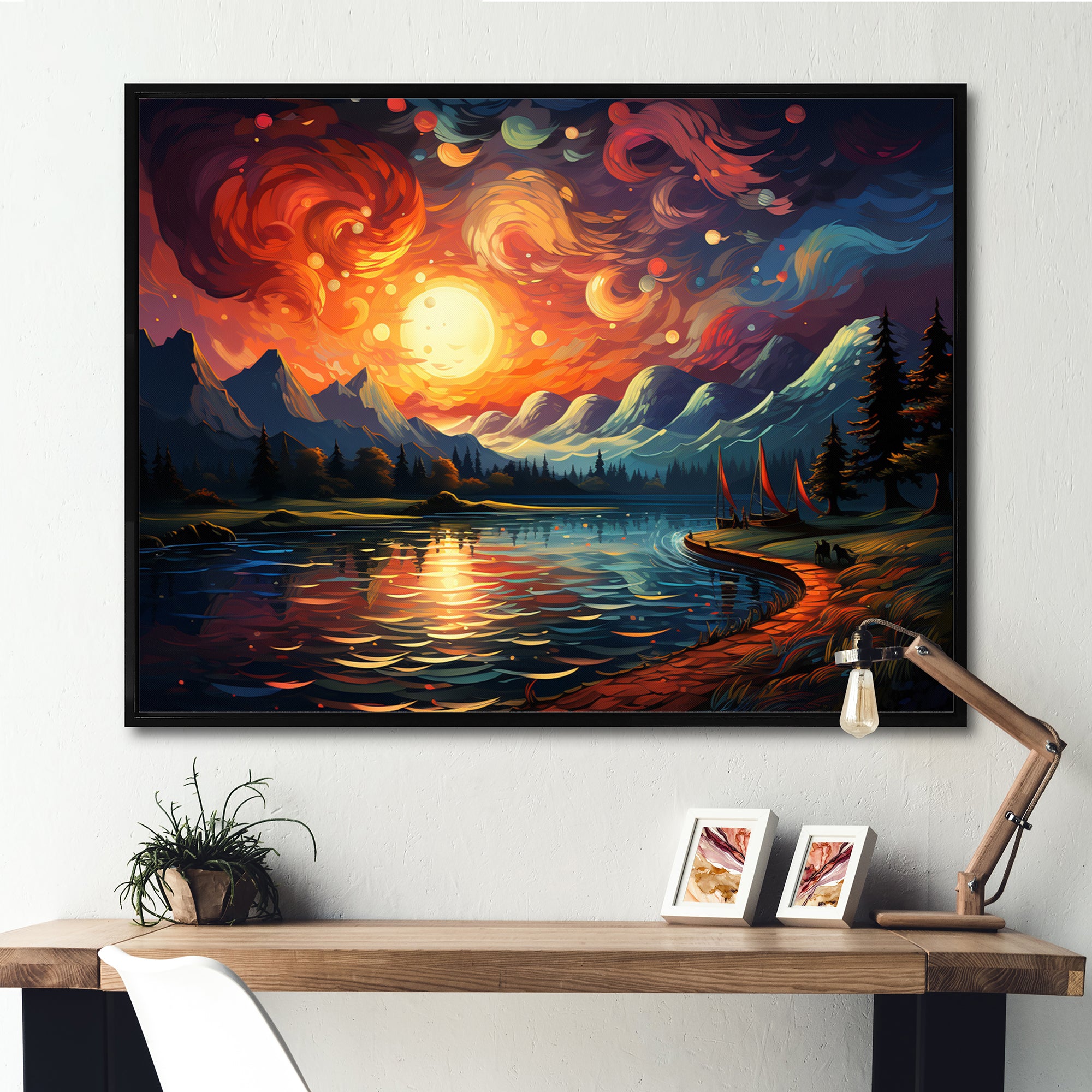 Planets Sunset On Mountain I - Hot Air Balloon Canvas Wall Art
