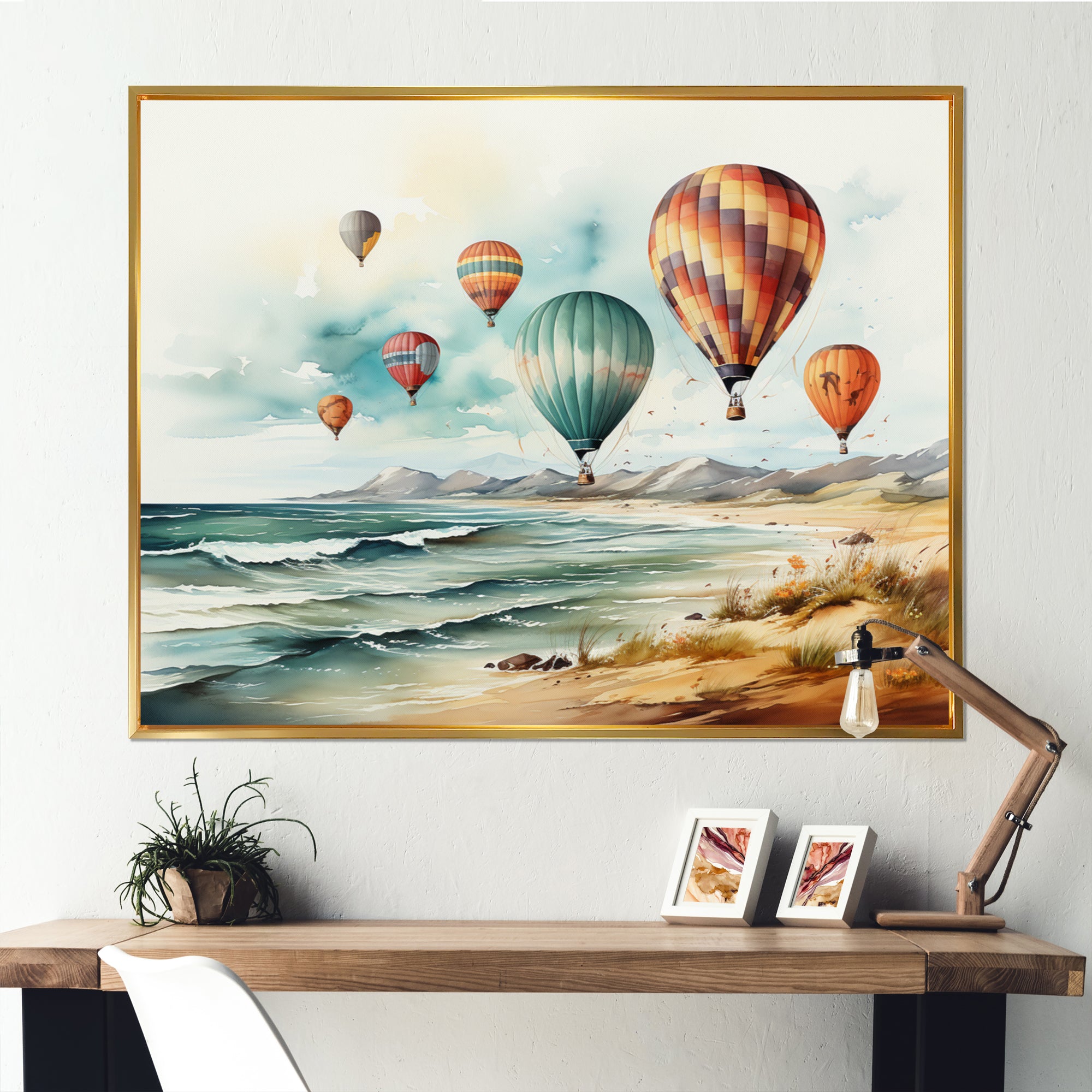 Air balloon Views On The Beach I - Hot Air Balloon Canvas Wall Art