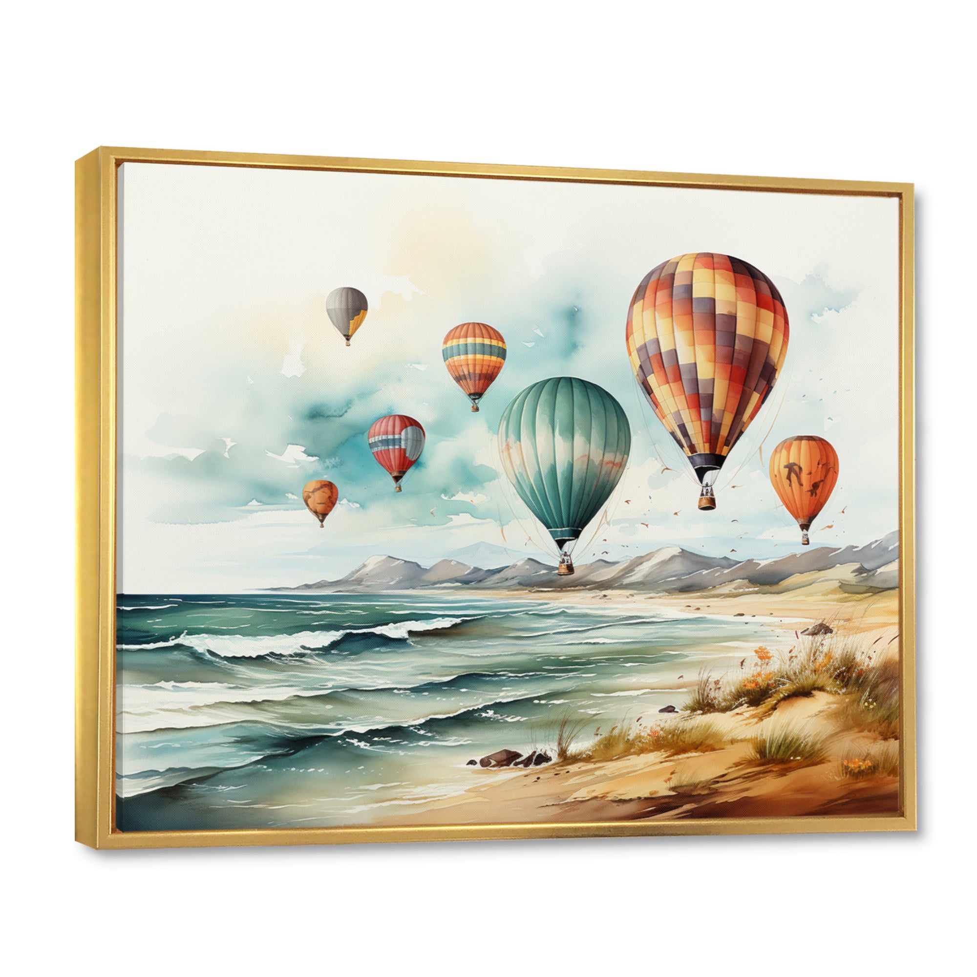 Air balloon Views On The Beach I - Hot Air Balloon Canvas Wall Art