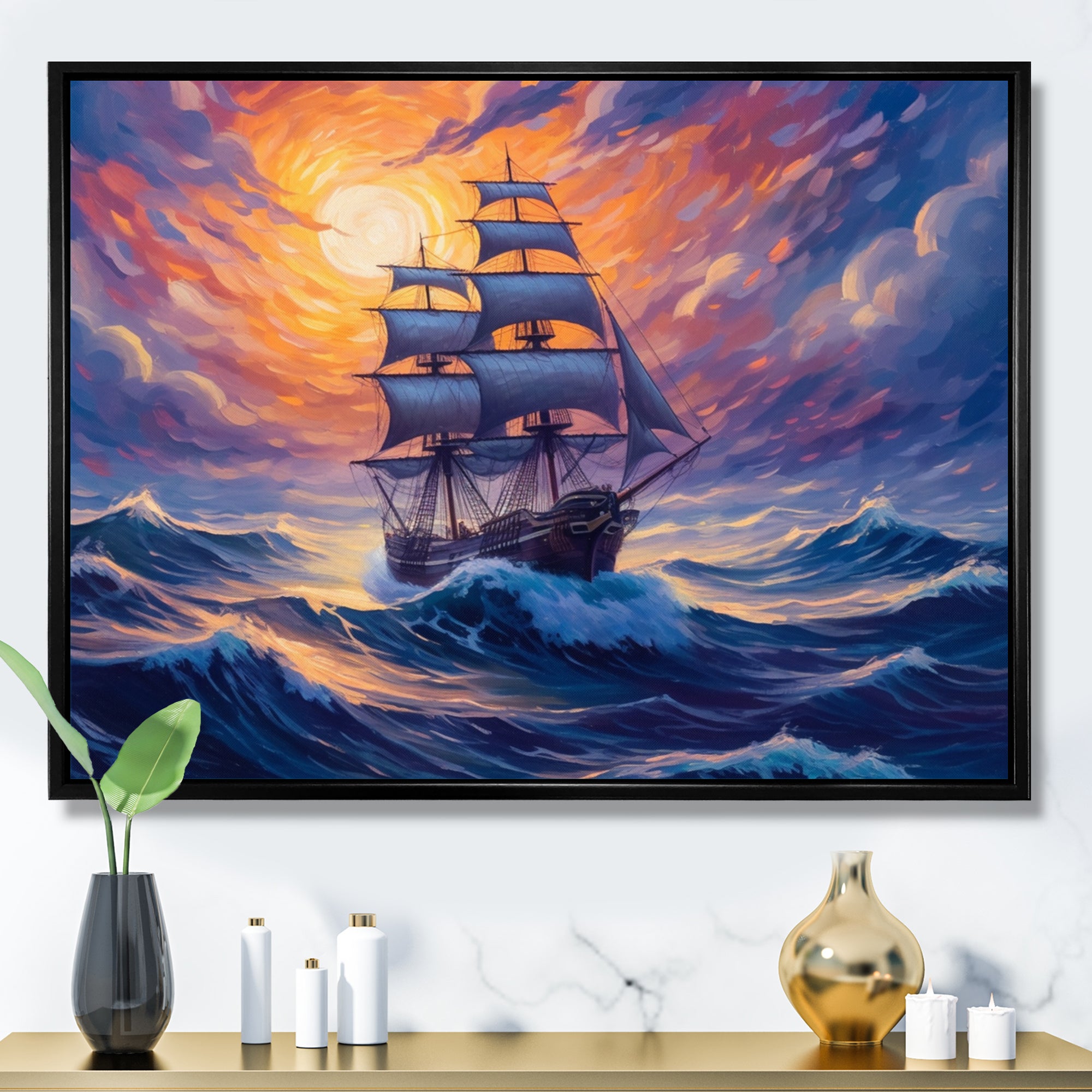 Ship Sailing The High Seas - Boat Canvas Wall Art