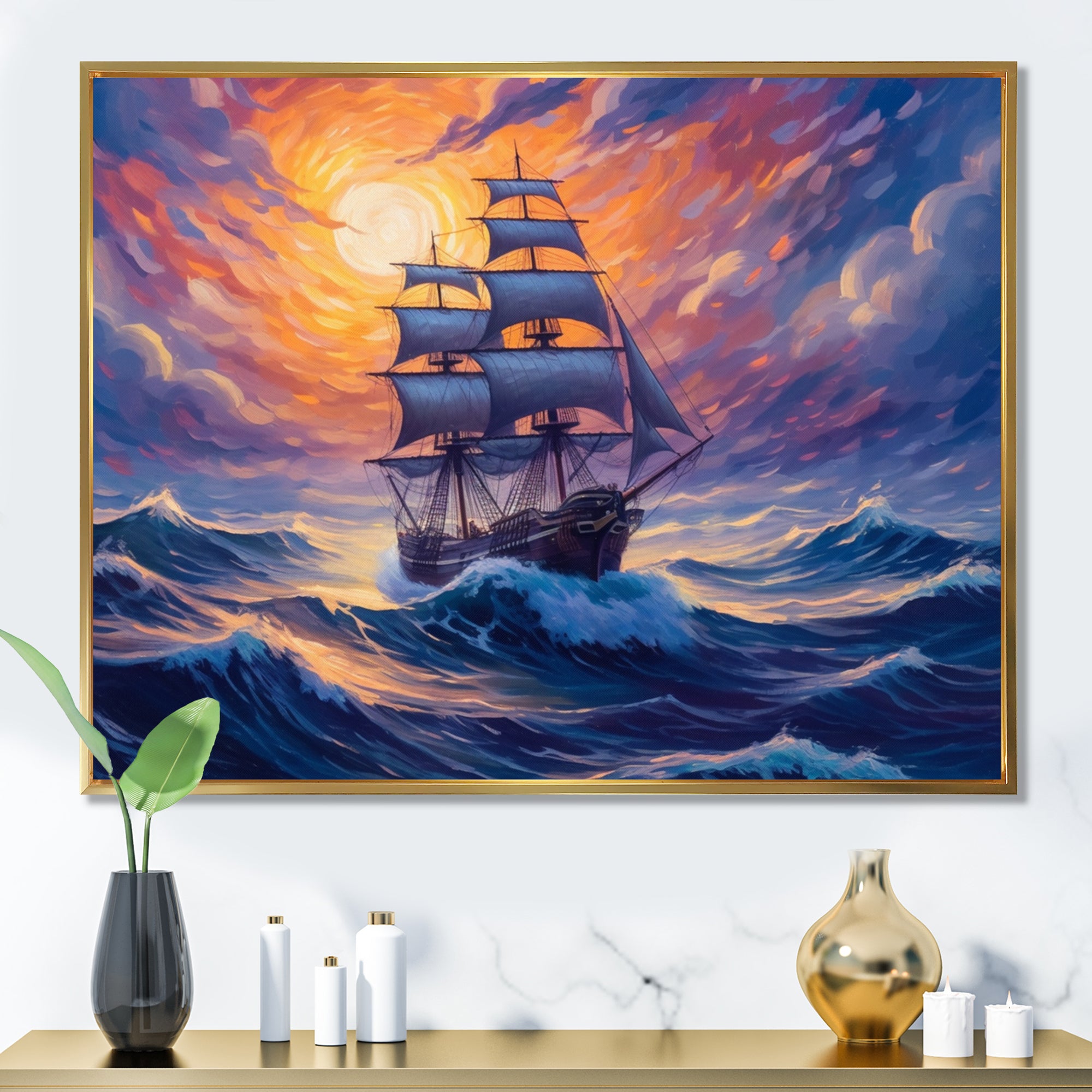 Ship Sailing The High Seas - Boat Canvas Wall Art