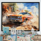 Orange Muscle Car On Offroad - Car Muscle Car Canvas Wall Art