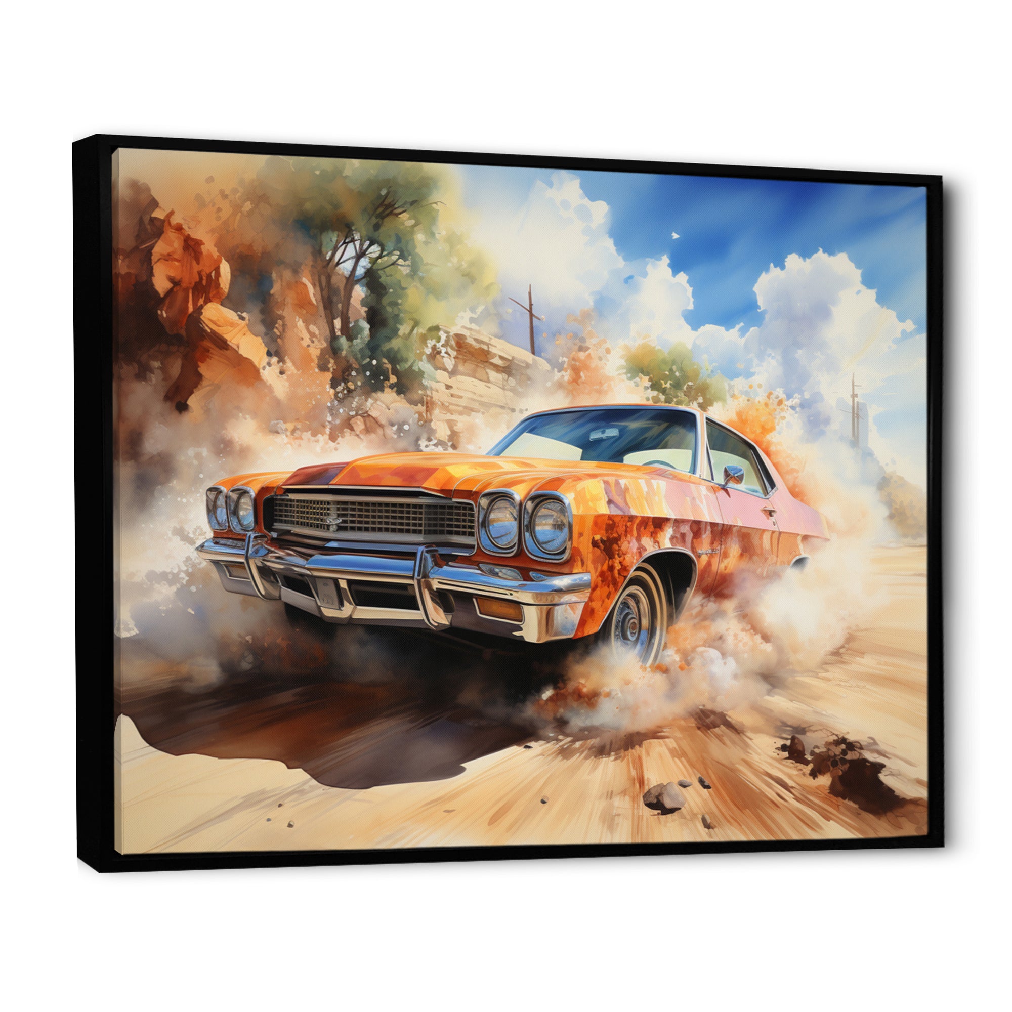 Orange Muscle Car On Offroad - Car Muscle Car Canvas Wall Art