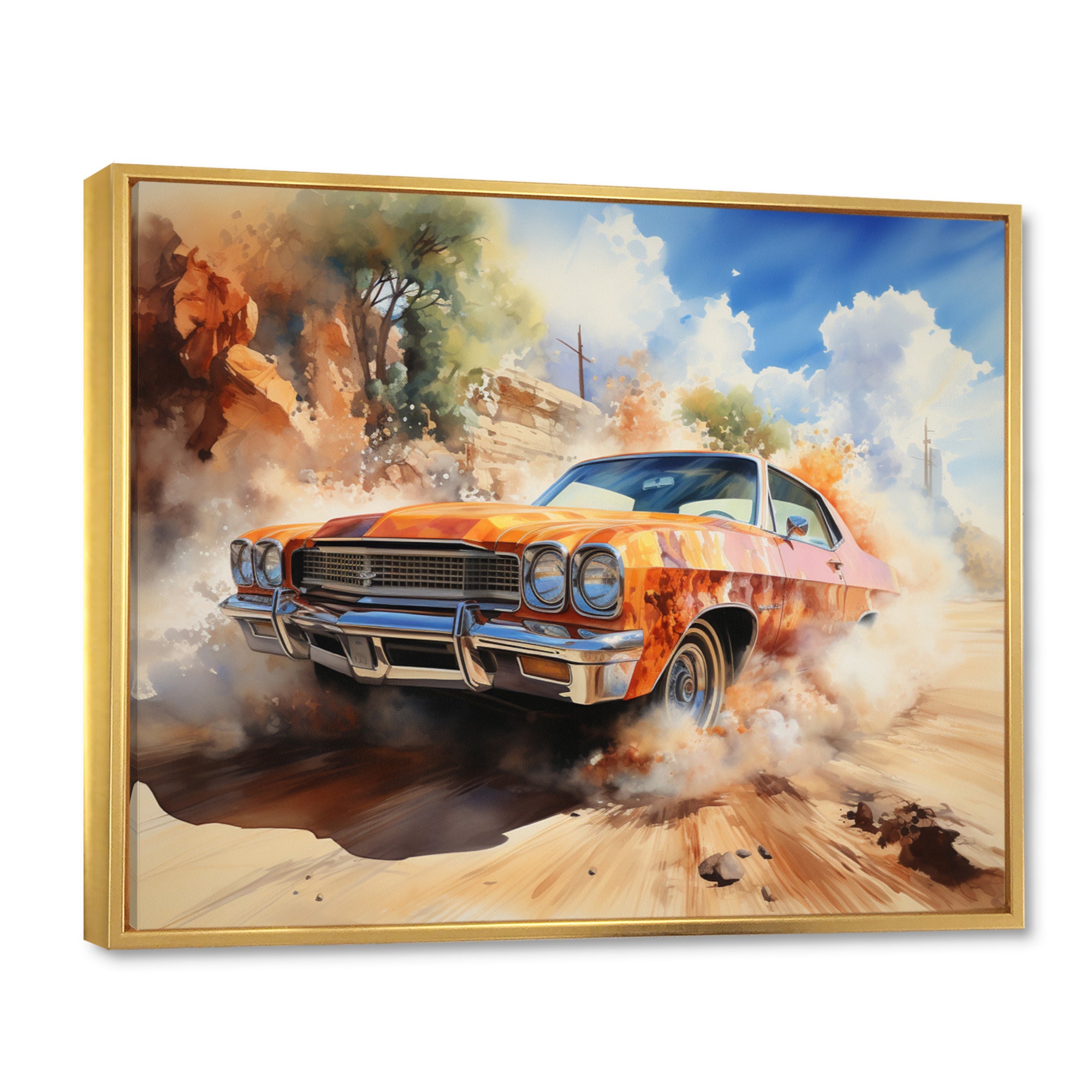 Orange Muscle Car On Offroad - Car Muscle Car Canvas Wall Art