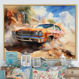 Orange Muscle Car On Offroad - Car Muscle Car Canvas Wall Art