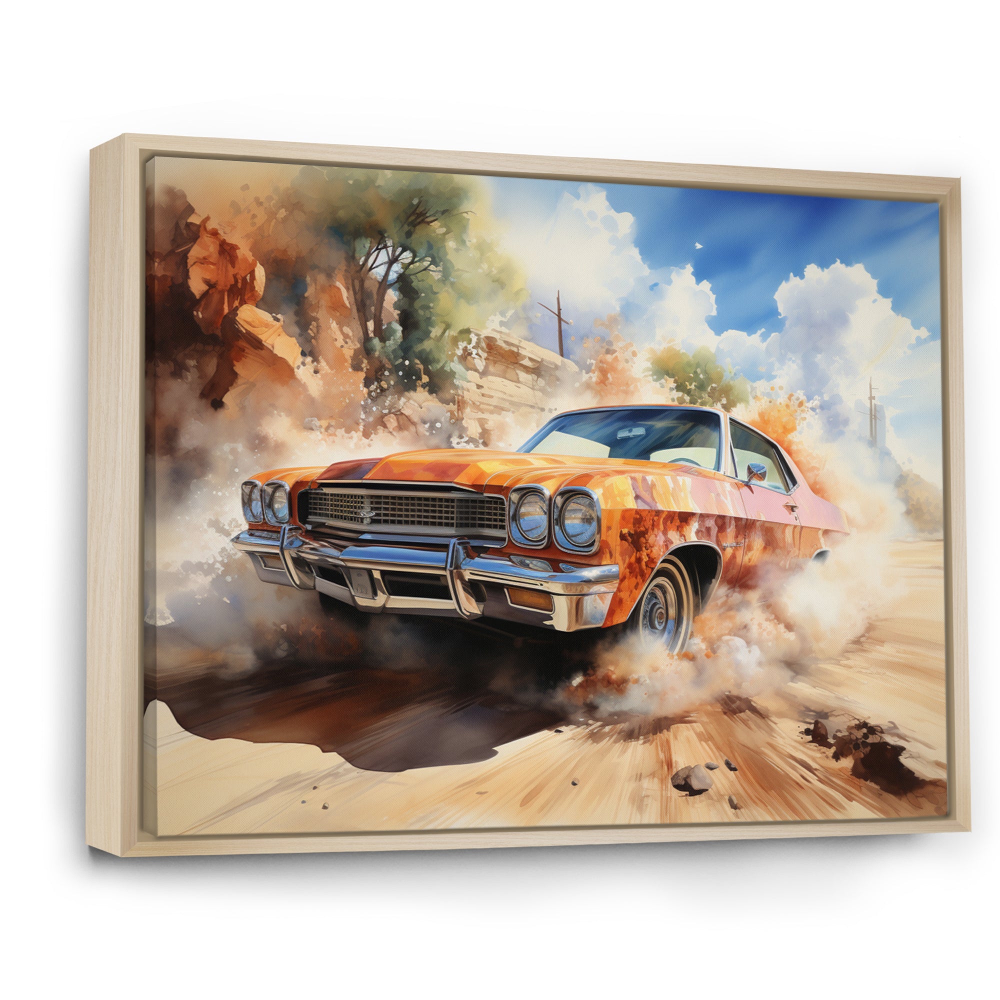 Orange Muscle Car On Offroad - Car Muscle Car Canvas Wall Art