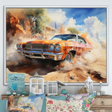 Orange Muscle Car On Offroad - Car Muscle Car Canvas Wall Art