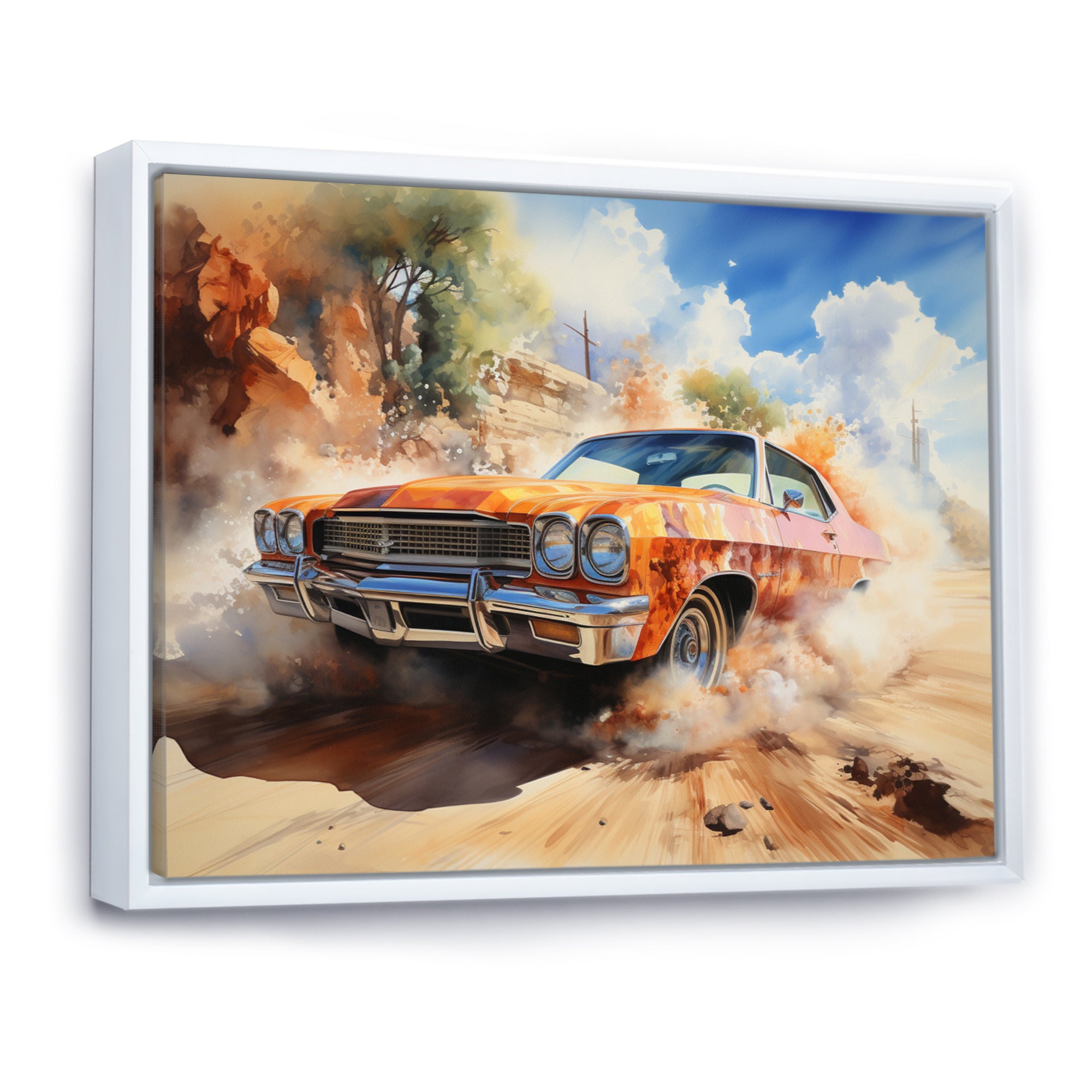 Orange Muscle Car On Offroad - Car Muscle Car Canvas Wall Art