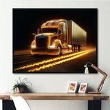 Yellow Neon Semi Truck - Neon Car Canvas Wall Art