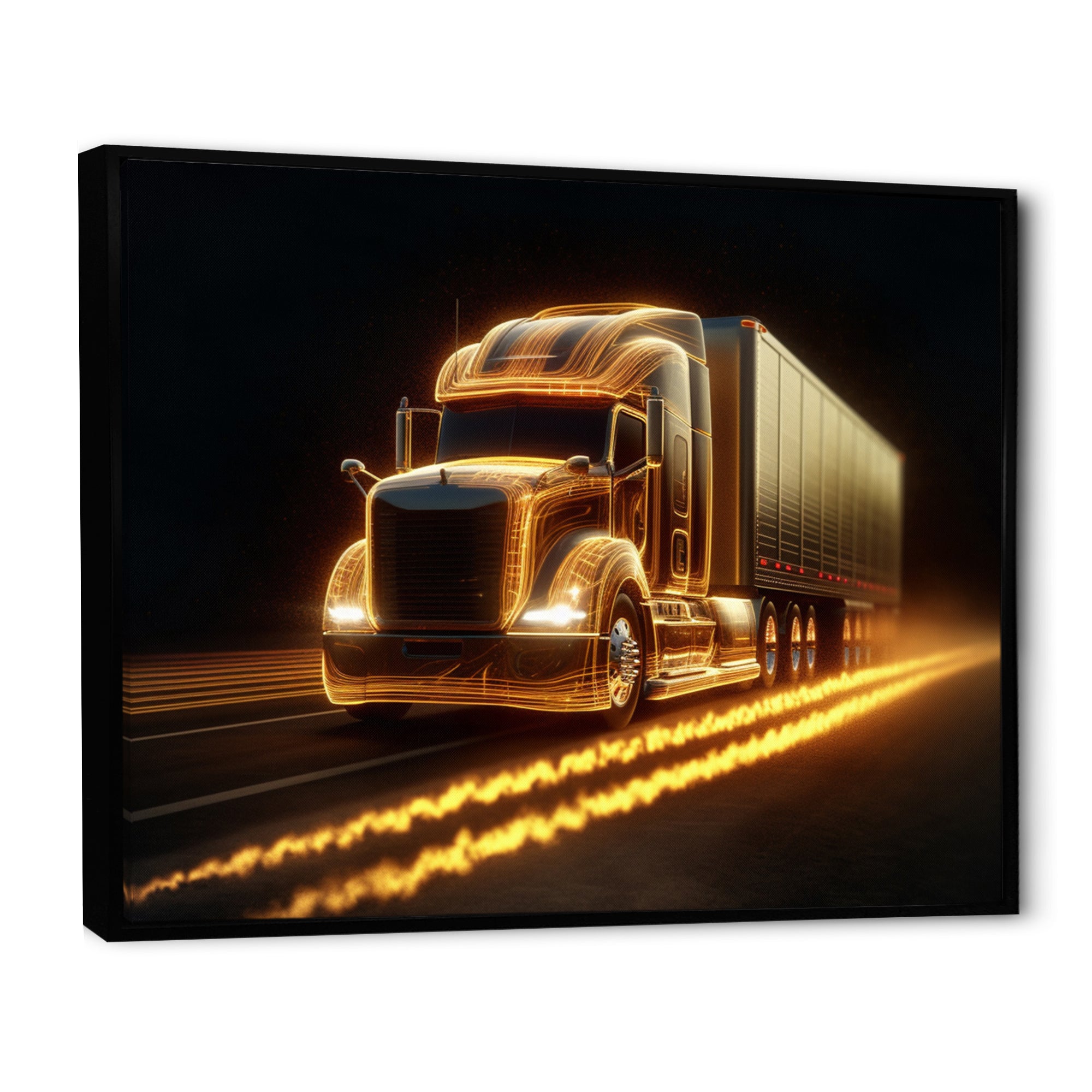 Yellow Neon Semi Truck - Neon Car Canvas Wall Art