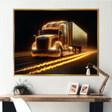 Yellow Neon Semi Truck - Neon Car Canvas Wall Art
