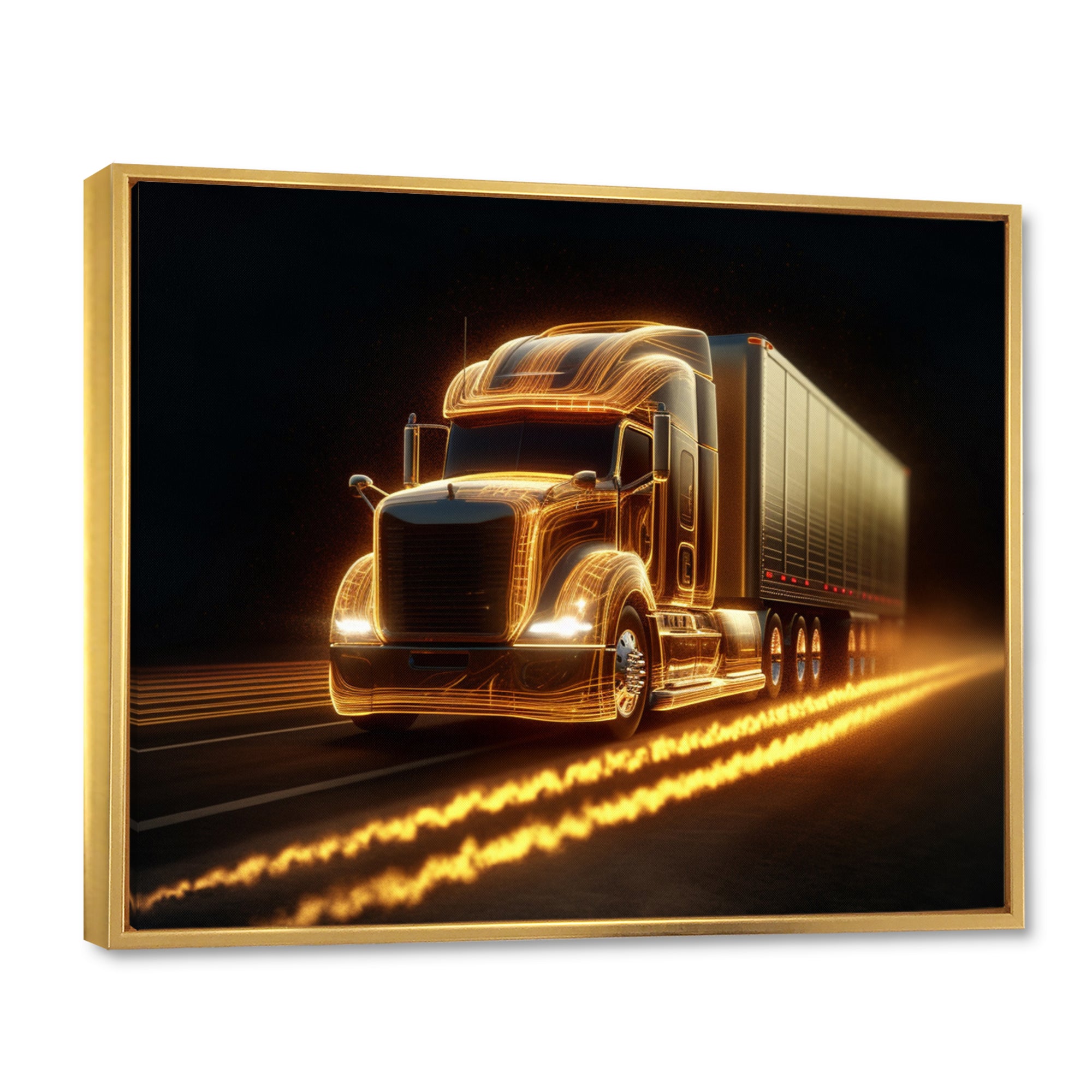 Yellow Neon Semi Truck - Neon Car Canvas Wall Art