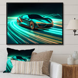 Teal Neon Exotic Car I - Neon Car Canvas Wall Art