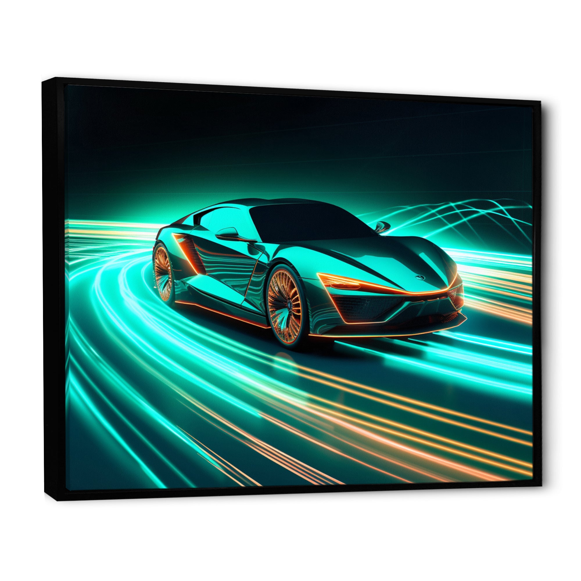 Teal Neon Exotic Car I - Neon Car Canvas Wall Art