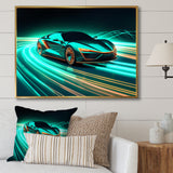 Teal Neon Exotic Car I - Neon Car Canvas Wall Art
